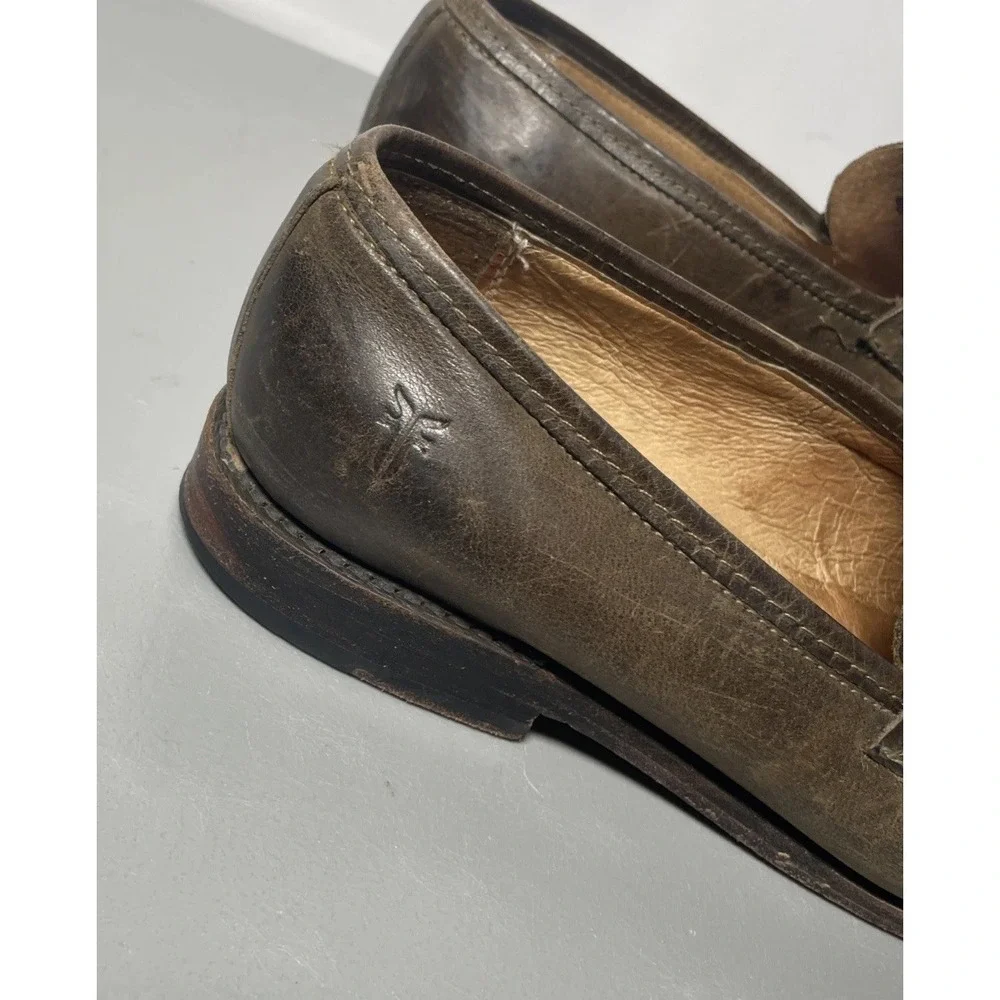 Frye Distressed Oiled Leather Penny Loafers Stacked Heel Men's Size 8.5B